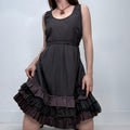 grunge ruffle flared puff midi dress
