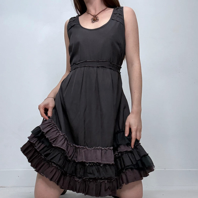 grunge ruffle flared puff midi dress