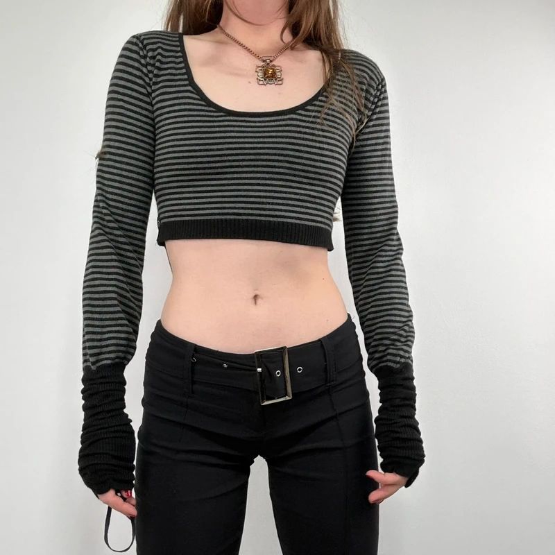 cropped pinstripe gathered engineered jumper