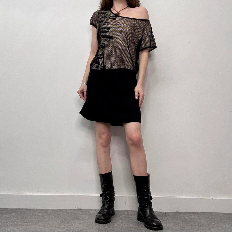 slouchy mesh graphic layered dress