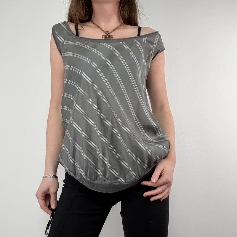 pinstripe silk slouchy grey vest top