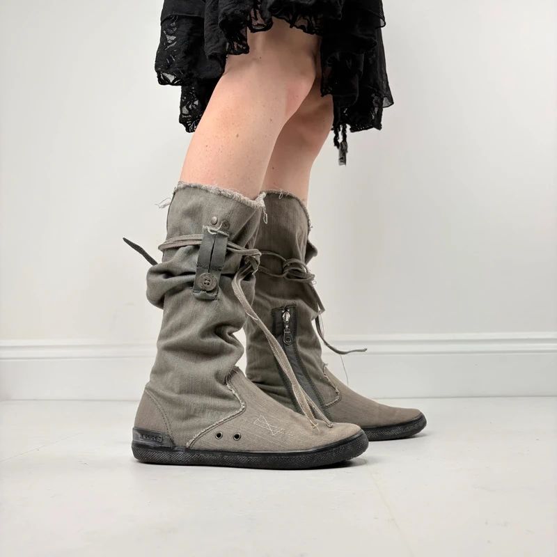 grey canvas slouchy trainer boots