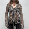 sheer paisley printed brown fairy shirt
