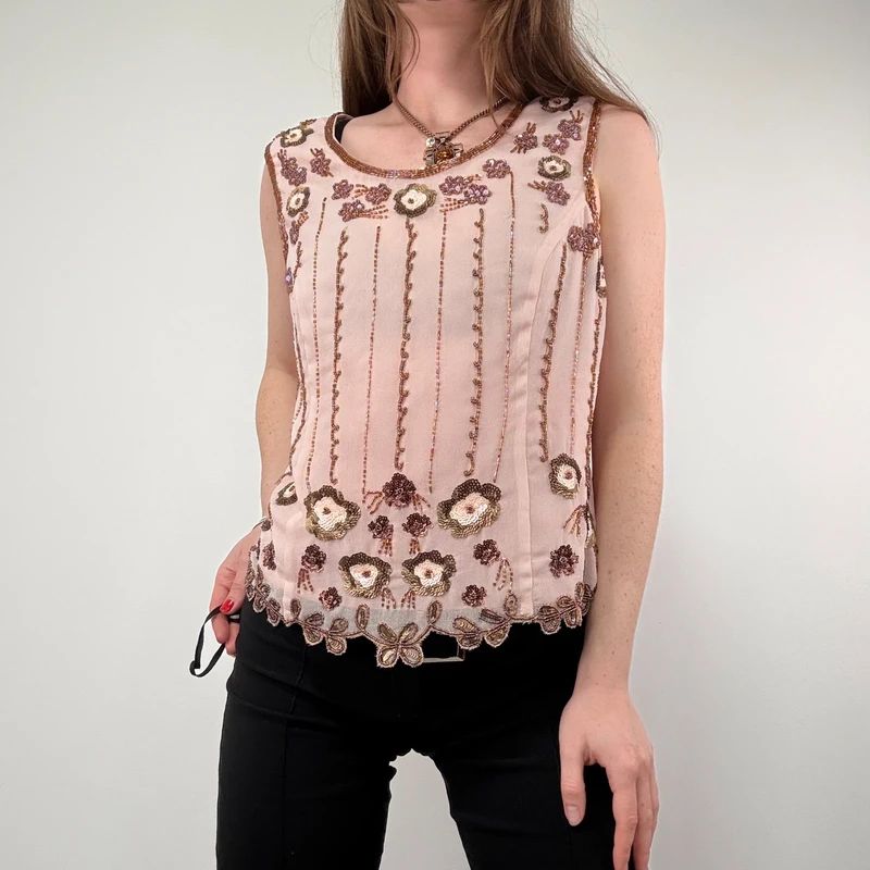 Pink Beaded embellished embroidered Vest top