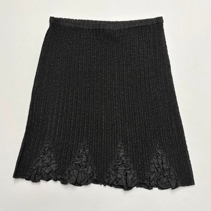 black crinkle plisse midi skirt