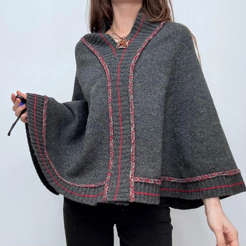 grey flared wool cape drape
