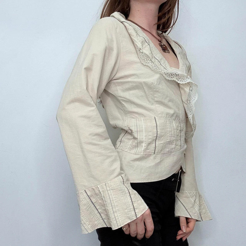 ruffle pinstripe wrap shirt