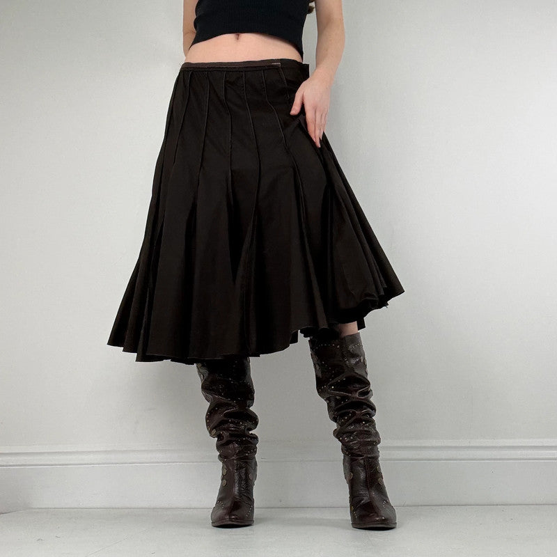 Brown pleated flared layered midi skirt