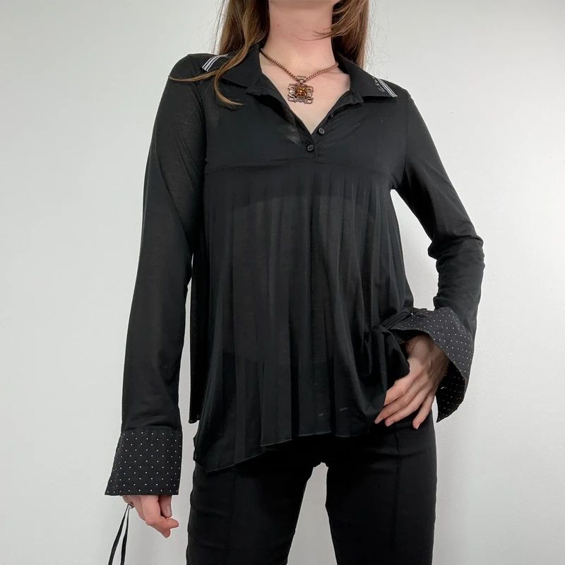 Black Cop Copine pleated flared shirt