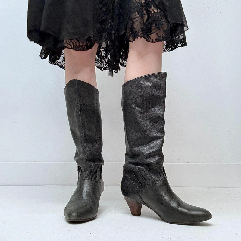 black heel pointed boots