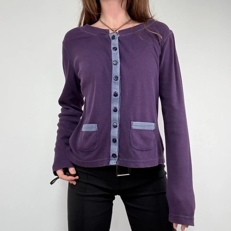 slouchy cotton button long sleeve t-shirt