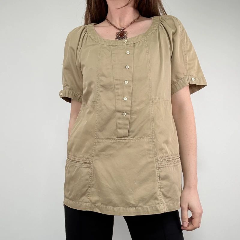 tan Sandro cotton canvas chore shirt