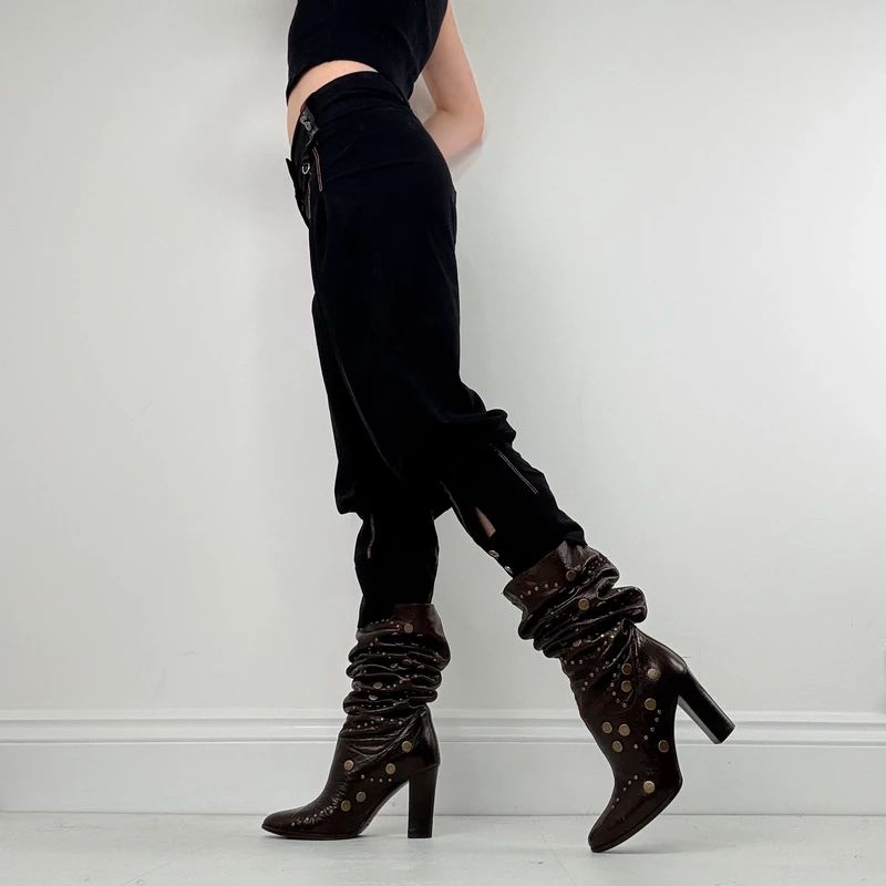 Black pleated puff cropped utility trousers