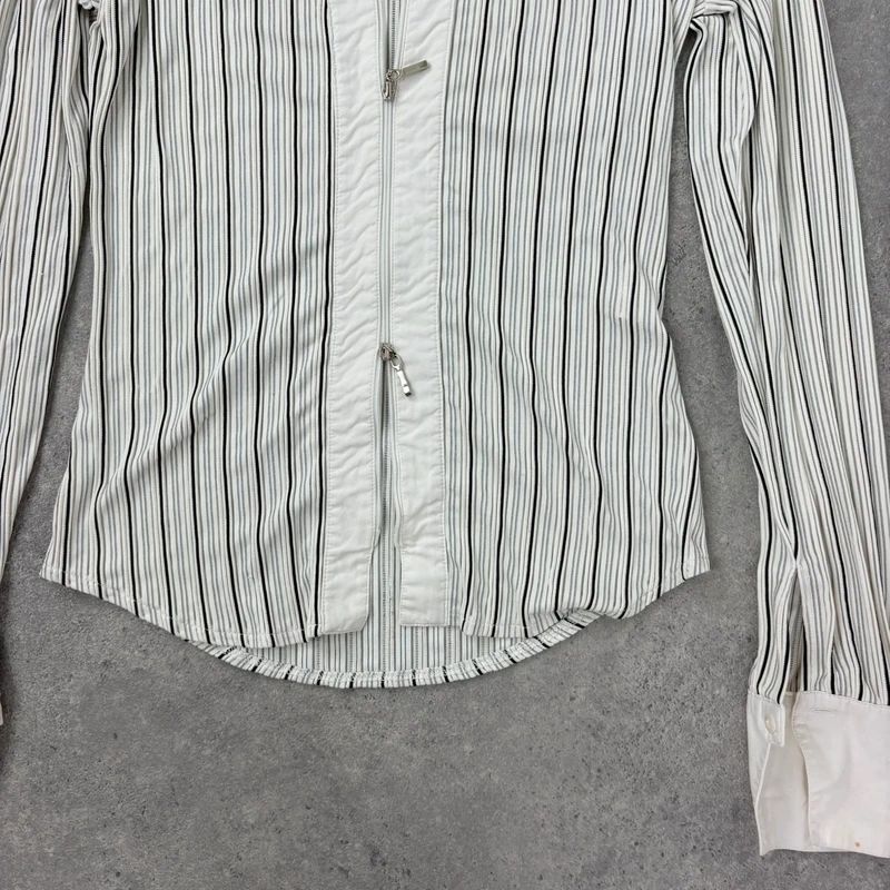 zip through pinstripe fitted white shirt
