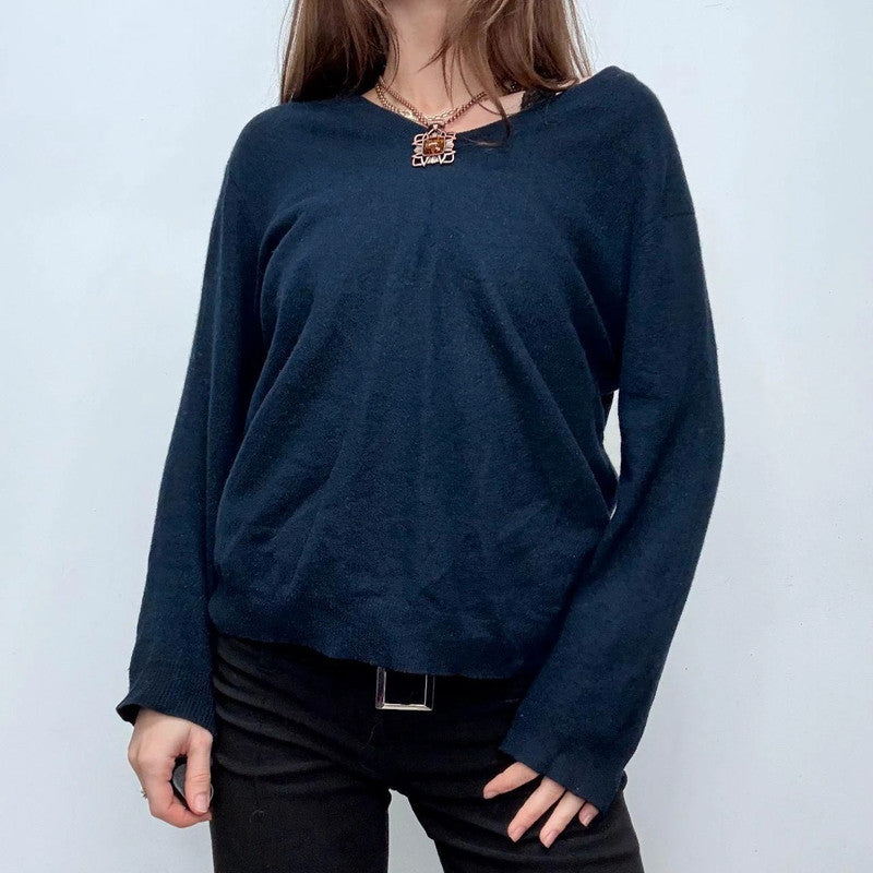 navy wool knitted slouchy jumper