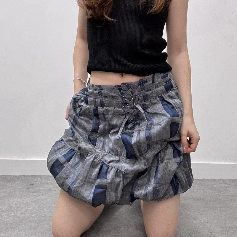 checked tartan puff mini skirt