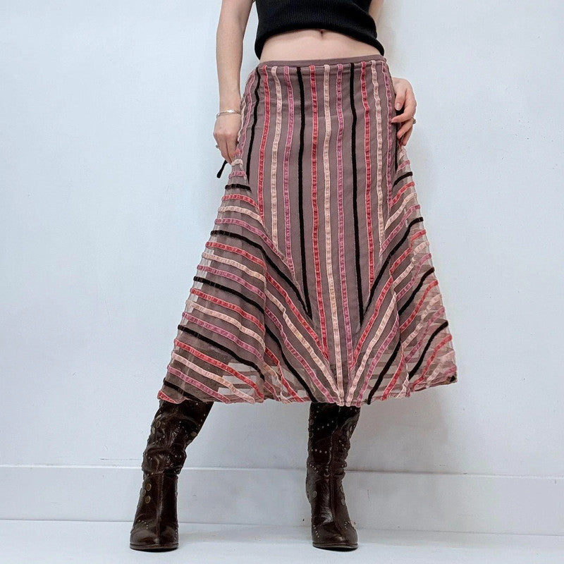 ribbon detailed pinstripe midi skirt