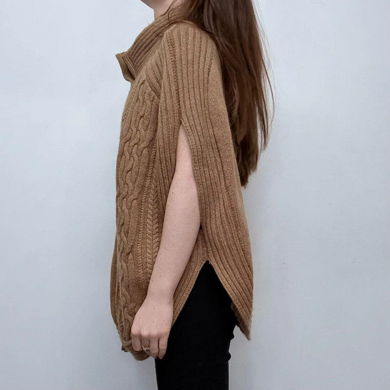 tan cable knit cape cardigan
