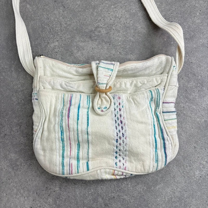 Woven cotton kantha cream crossbody bag