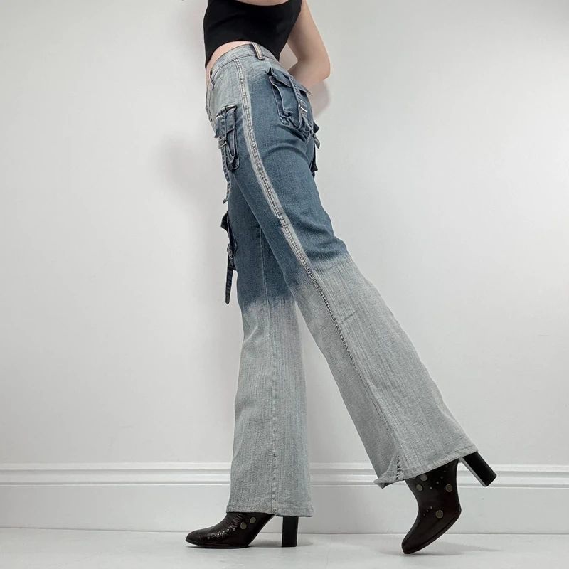 distressed fade flared jeans