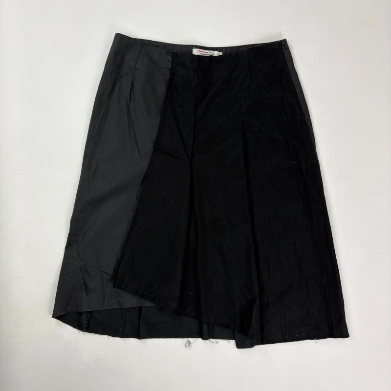black panelled pleated midi skirt