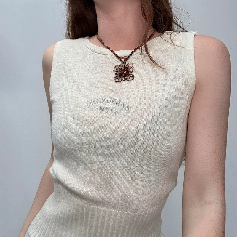 cream white fitted DKNY vest