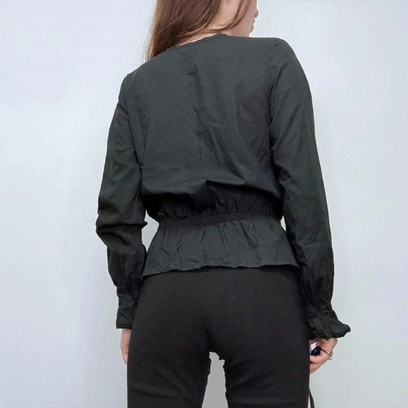 black flared lace gothic shirt