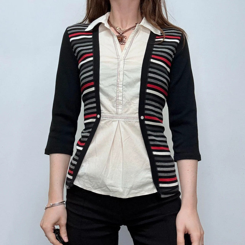 fitted striped flare shirt