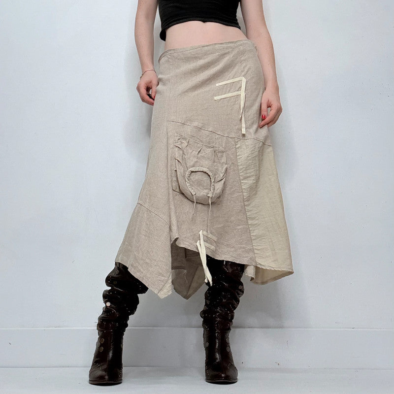 beige linen asymmetric panelled skirt
