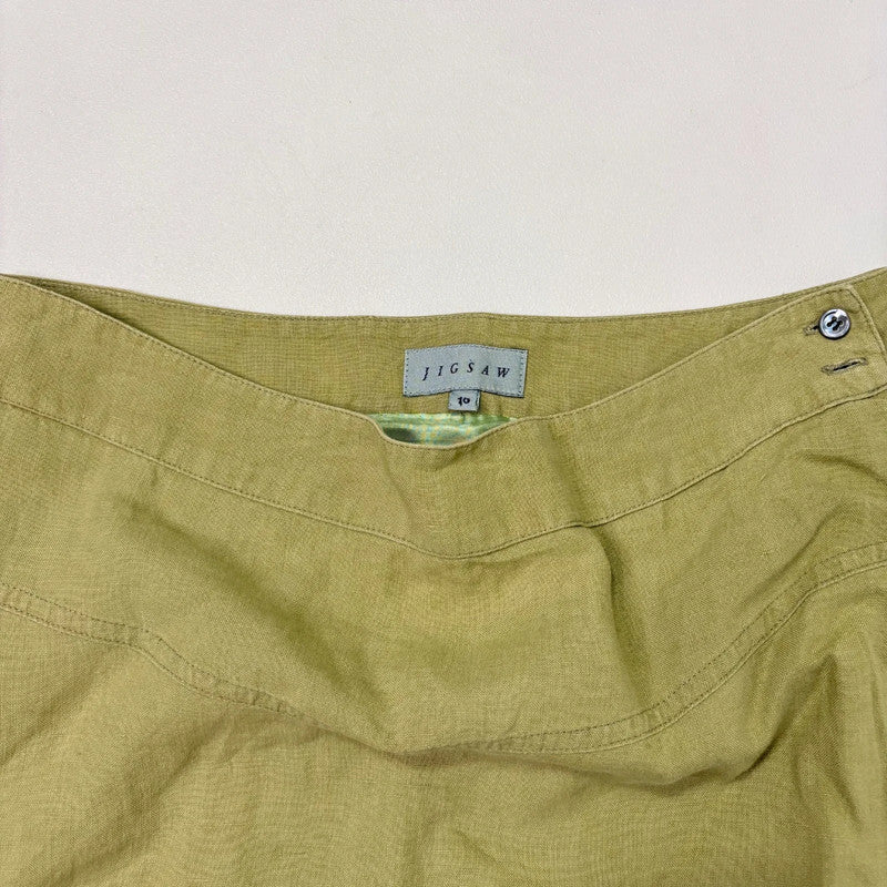 green linen flared maxi skirt