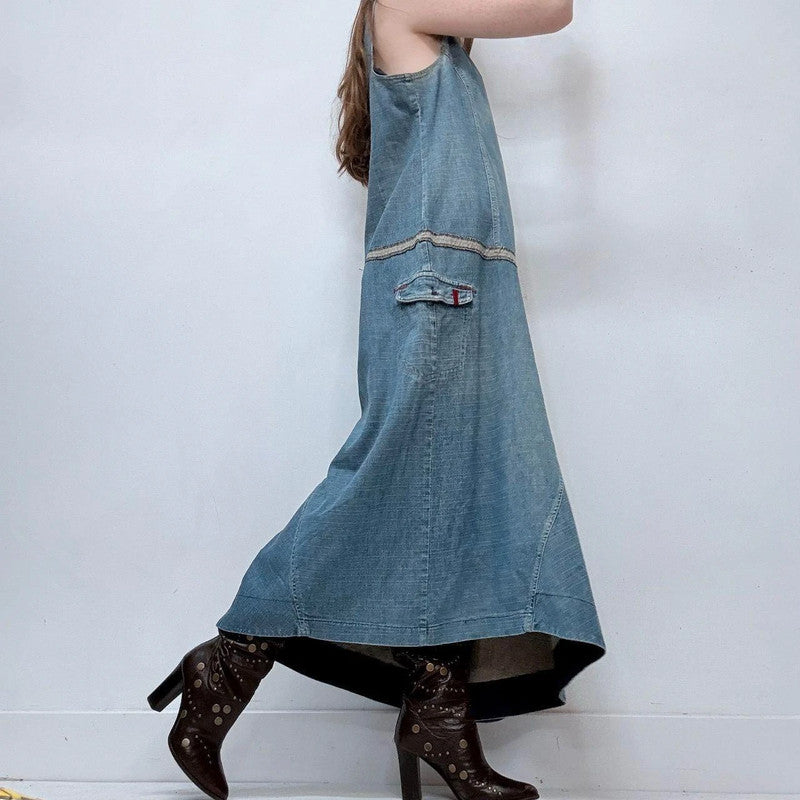 denim utility maxi cargo dress