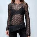 black sheer crochet lace tassel top
