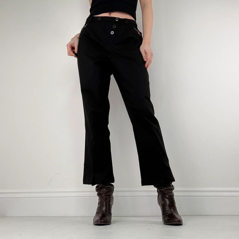 black asymmetric button grunge trousers