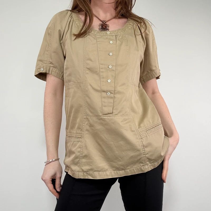 tan Sandro cotton canvas chore shirt
