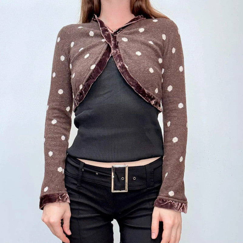 brown polkadot cropped cardigan