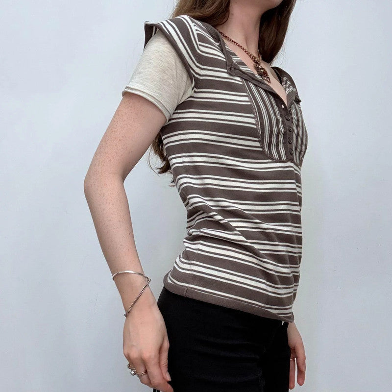 brown striped layered top