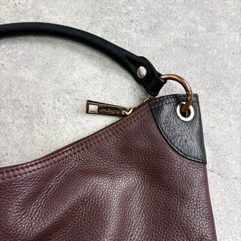 Leather slouchy zipper hobo shoulder bag