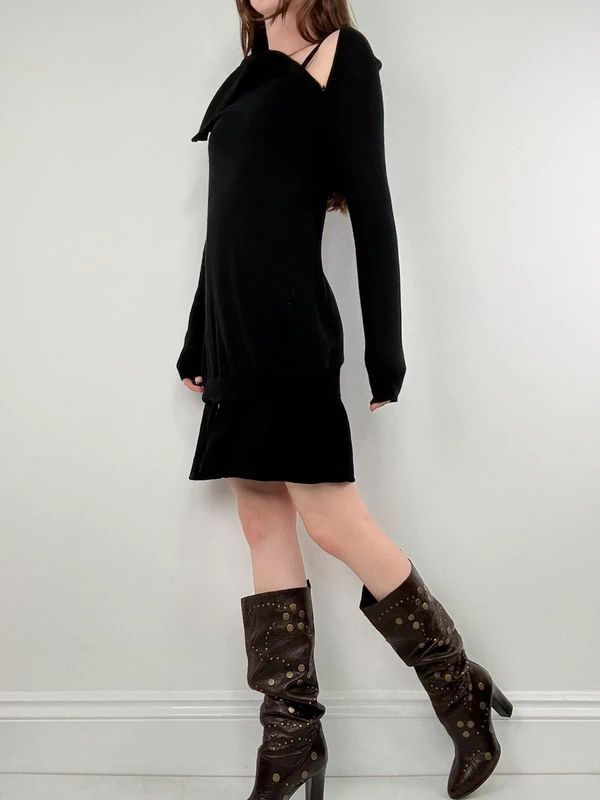 Asymmetric zip long sleeve dress