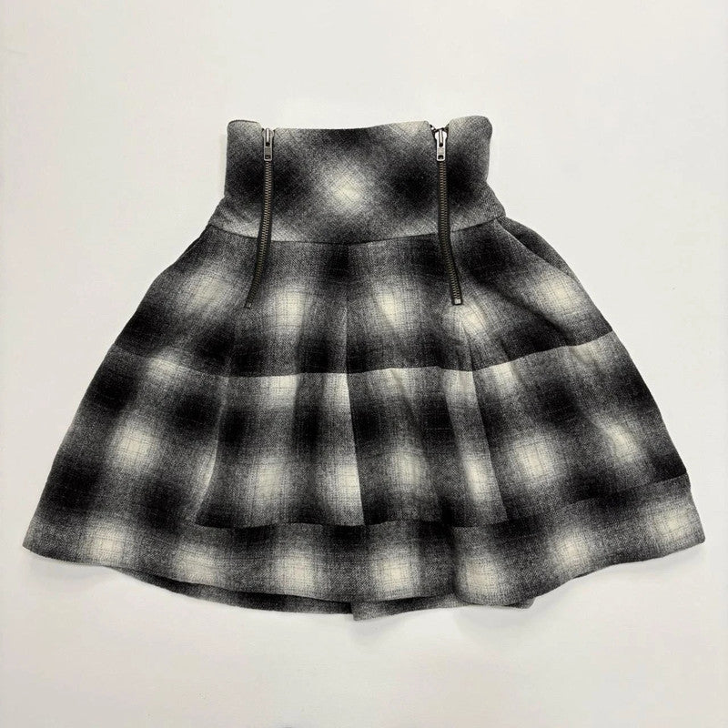 black checked puff structured skirt