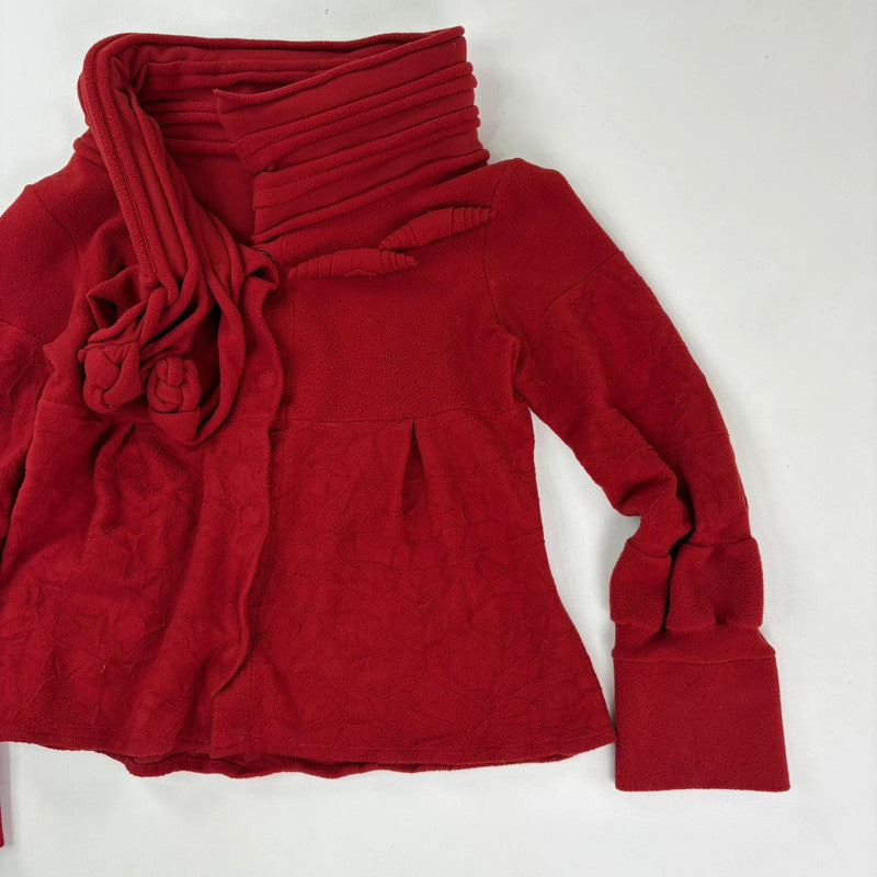 asymmetric red flared fleece jacket