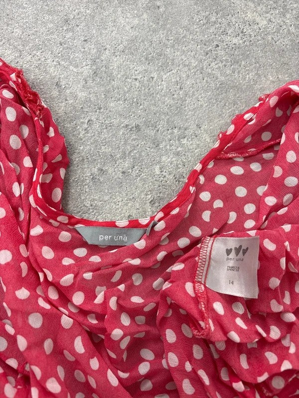 Red polka dot flutter fray blouse with hook and eyes