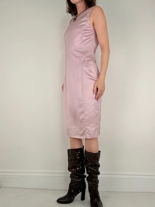 90s pink shiny fitted dress