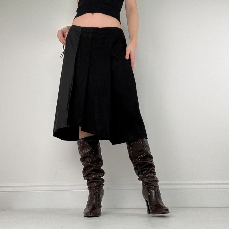 black panelled pleated midi skirt