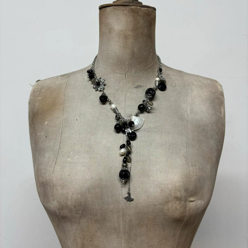 layered chain beaded charm necklace