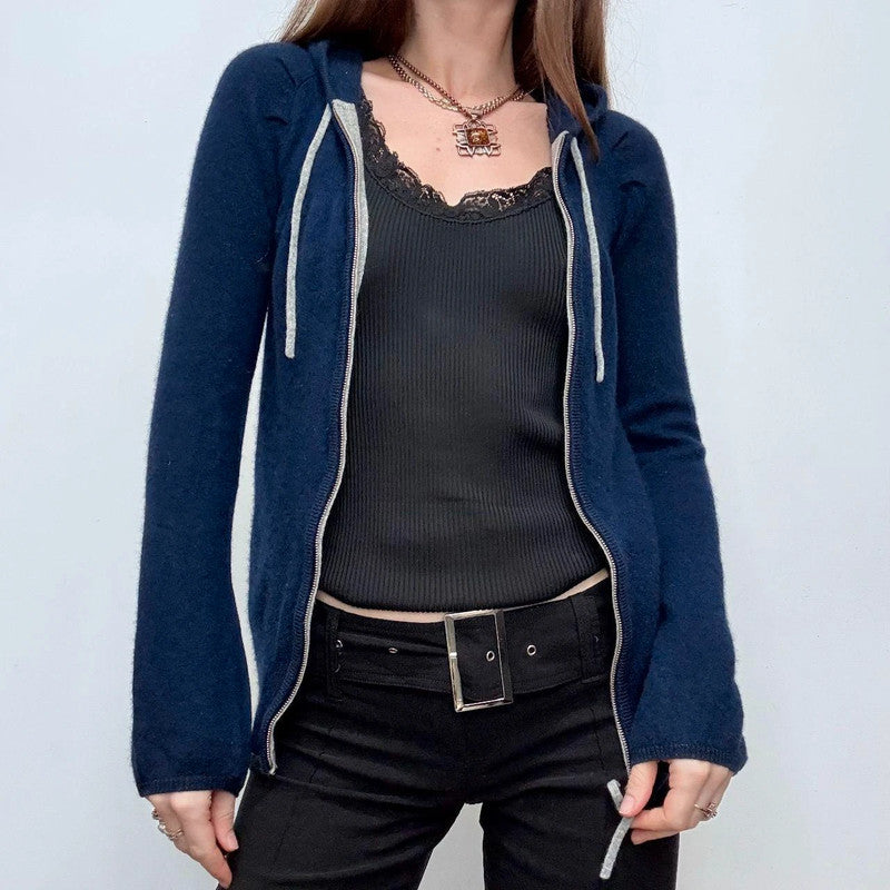 navy cashmere zip up hoodie