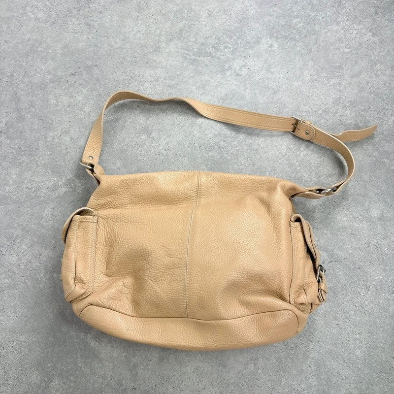 Slouchy cream leather cargo pocket satchel bag