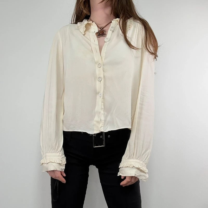 antique cream pleated ruffle Edwardian lace shirt