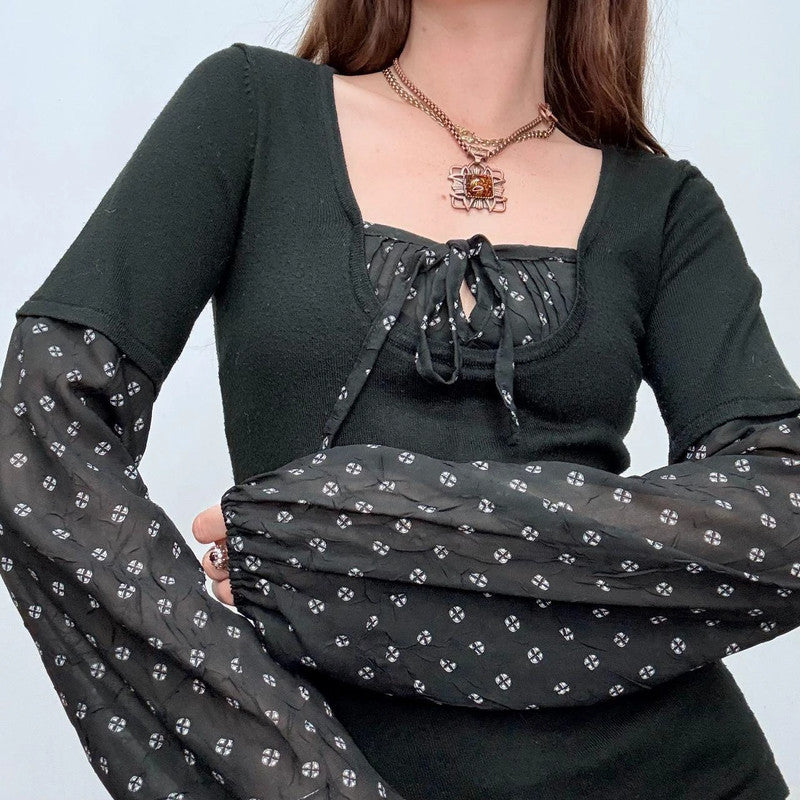 black fitted flared puff shirt