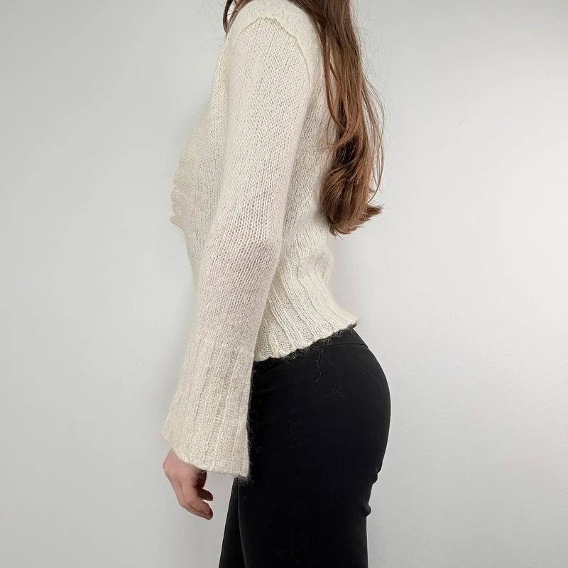 cream mohair knit slouch low neck jumper