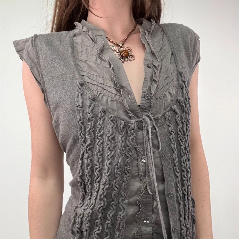khaki ruffle layered shirt